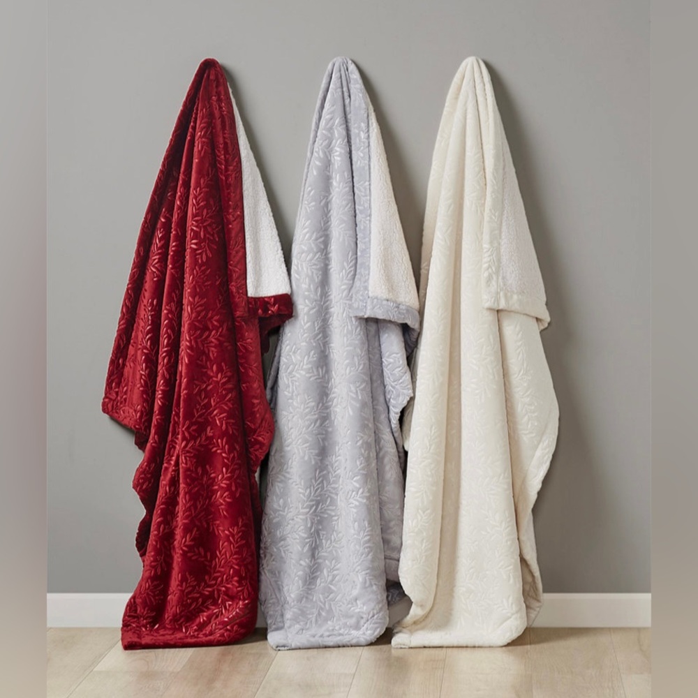 Charter Club Embossed Plush Reversible Sherpa Throw 50" x 60" ✨ Silver Grey